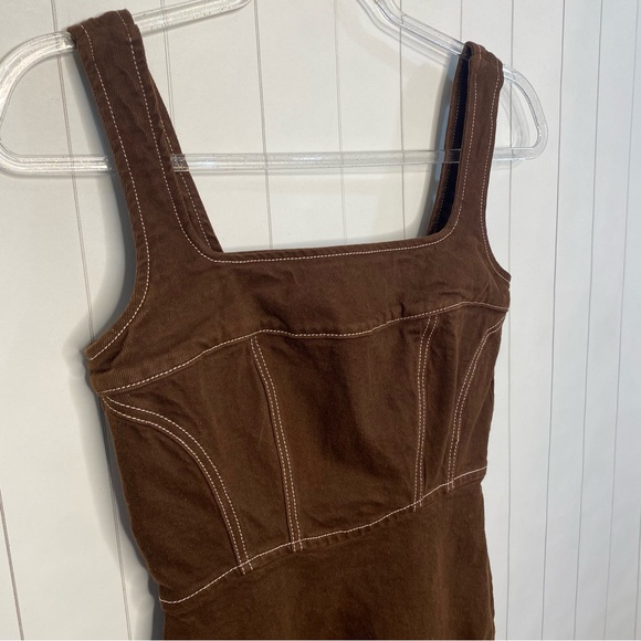 Reformation Davies Bustier Cafe Brown Denim Mini Dress NWT 2 Small Western Rodeo - Picture 4 of 9